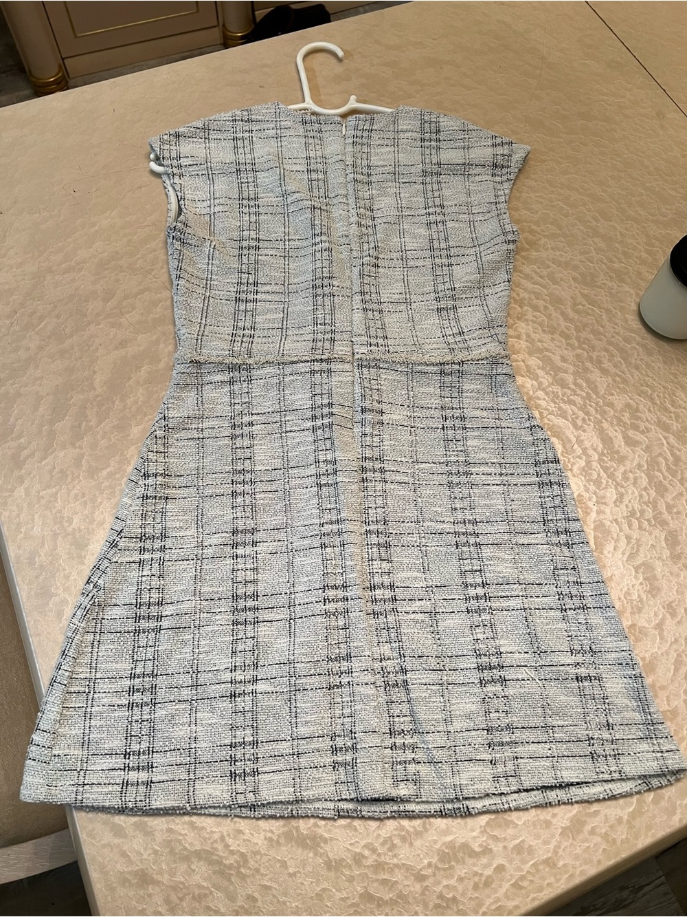 Zara White and Black Plaid Tweed Mini Dress